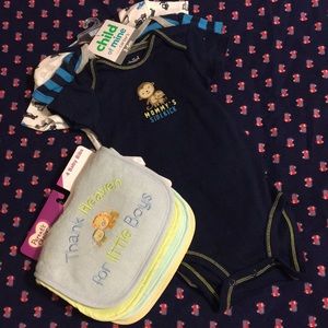 New with tags baby boy onesies 3-6 months + 4 bibs